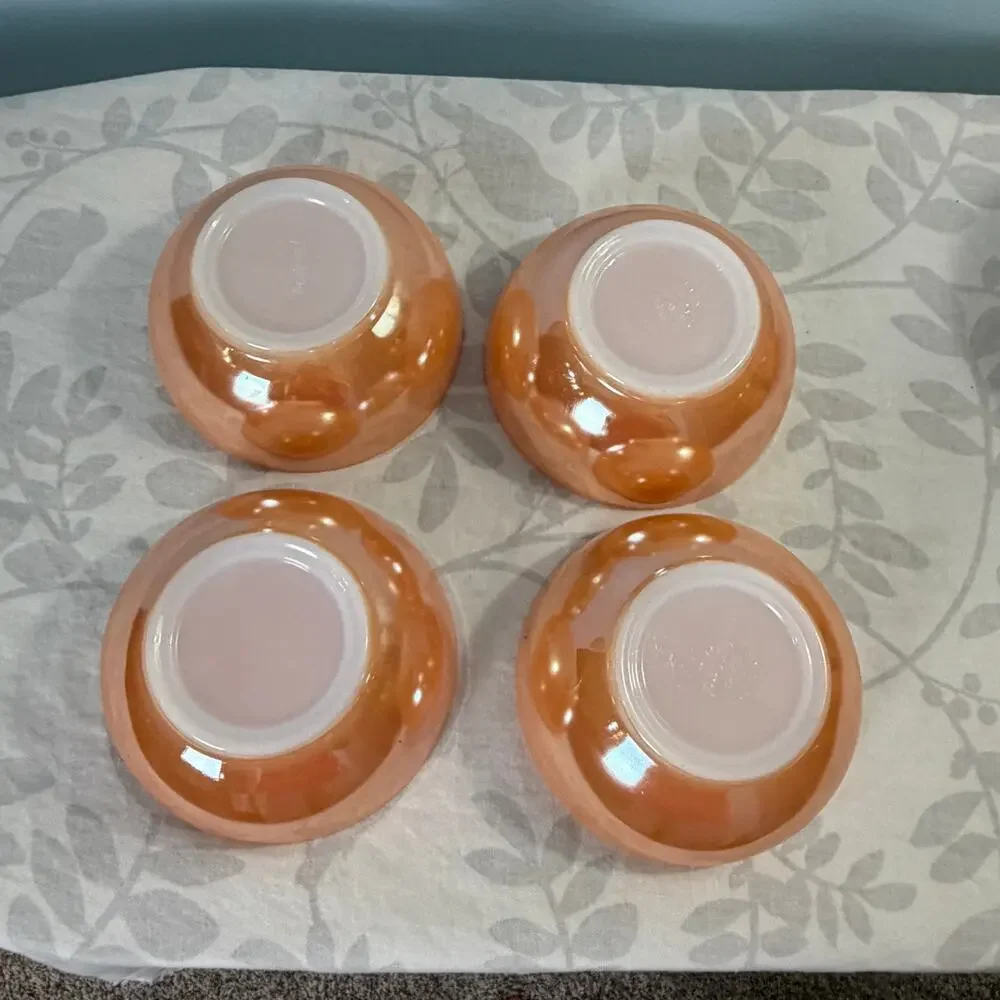 Fire-King Peach Lustre Berry Bowls Set of 4 Vintage Anchor Hocking USA
